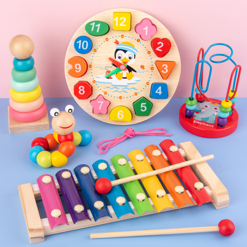 Kids Toys 2 Year Old - Montessori mainan bayi 3D teka-teki kayu,
