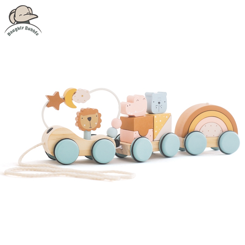 Kids Toys 2 Year Old - Mainan hewan blok kereta kayu Montessori,
