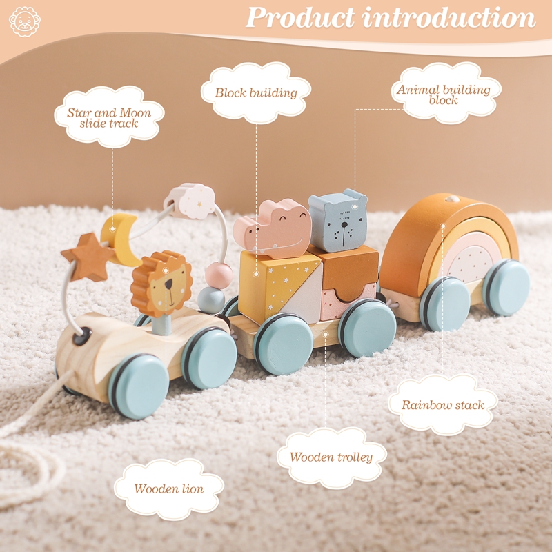 Mainan hewan blok kereta kayu  - Kids Toys 2 Year Old ulasan dan harga